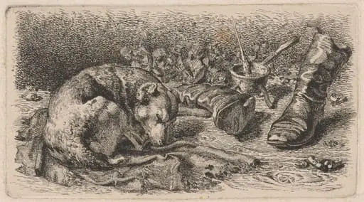 Dog Asleep Beside a Pair of Boots, by Sixt Thon