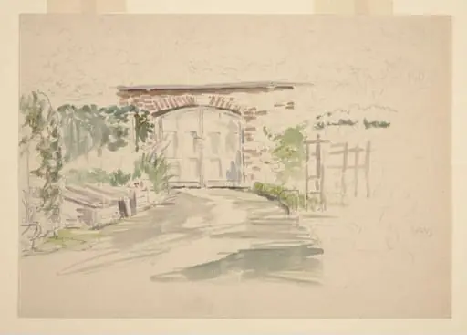 Sketch of a path and gate in the garden at Gwaynynog