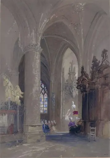 Caudebec on the Seine - Church Interior, by Skinner Prout