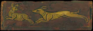 Small coffered ceiling panel with a dog pursuing a hare