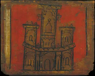 Small coffered ceiling panel with castle, 1350