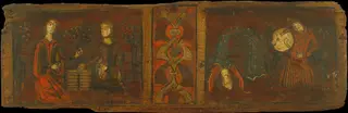 Small coffered ceiling panel with scenes of gallantry and dancing