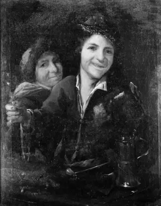 Smiling Man, Woman, Table with Jug, Pipe etc.