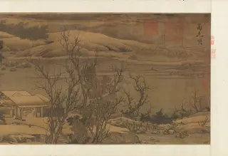 南宋   傳 劉松年   溪山雪意圖   卷|Snowy landscape with rustic riverside retreat, by Gao Keming
