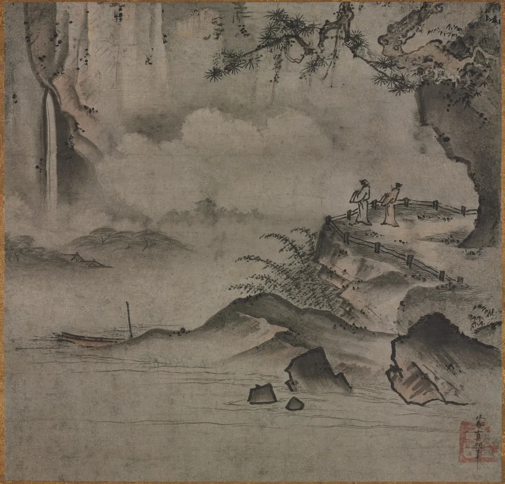 Gazing at a Waterfall, by Sōami, unspecified, 1512