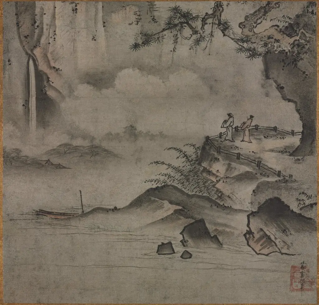 Gazing at a Waterfall, by Sōami