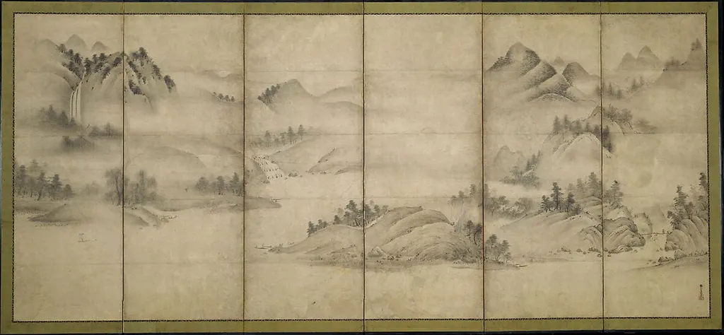 相阿弥筆 四季山水図 (瀟湘八景)|Landscape of the Four Seasons (Eight Views of the Xiao and Xiang Rivers), by Sōami, ink, 1516