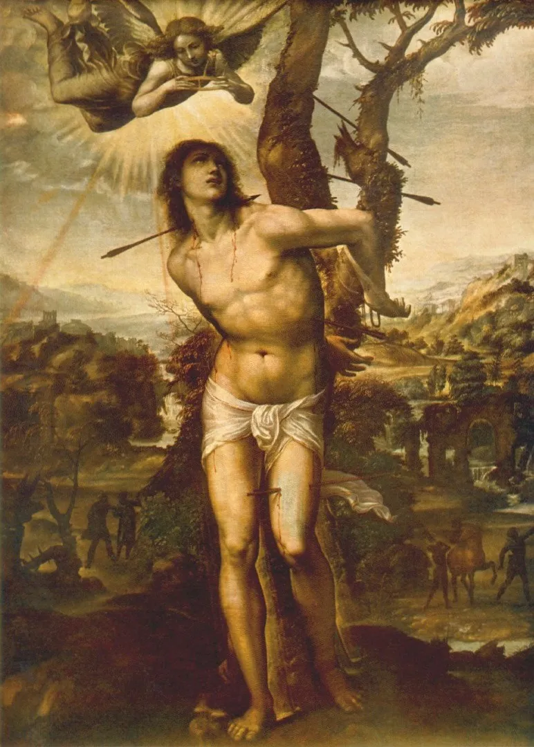 Hl. Sebastian und Madonna mit Heiligen, by Sodoma, unspecified, 1525