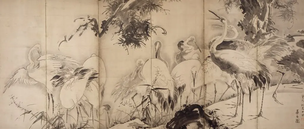 Horses and Cranes, by Soga Shōhaku