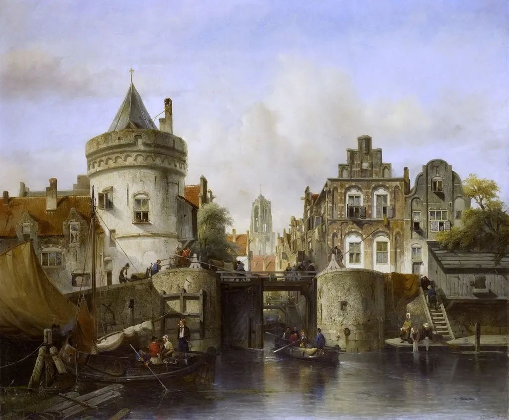 Imaginary View based on the Kolksluis, Amsterdam, by Solomon Leonard Verveer, oil, 1839