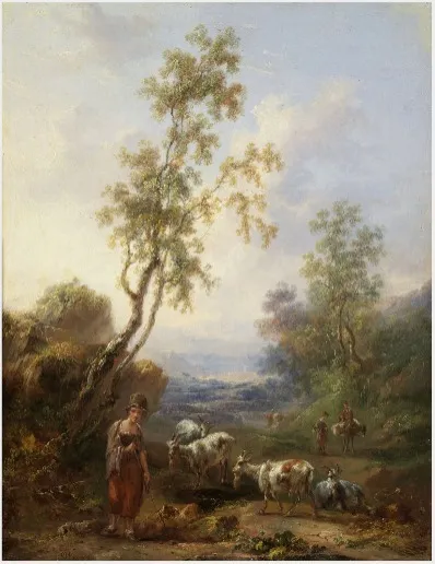 Pastoral Landscape with Girl and Goats, by Solomon Williams, unspecified, 1800