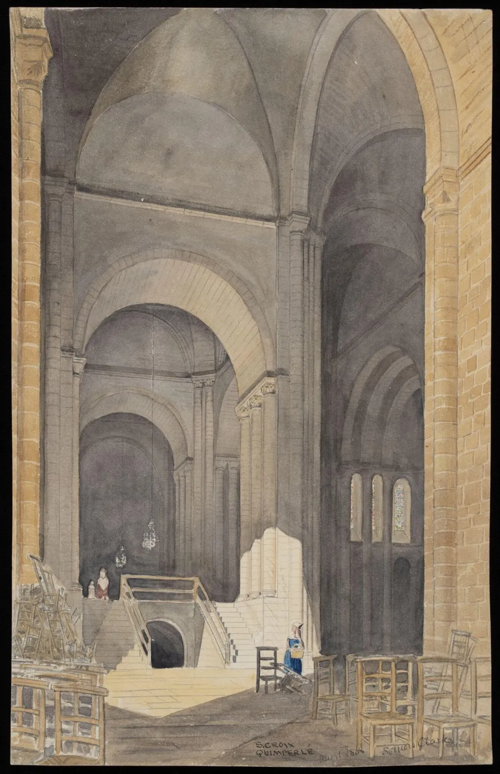 Interior of church at St. Croix, Quimperle, by Somers Clarke, 1891
