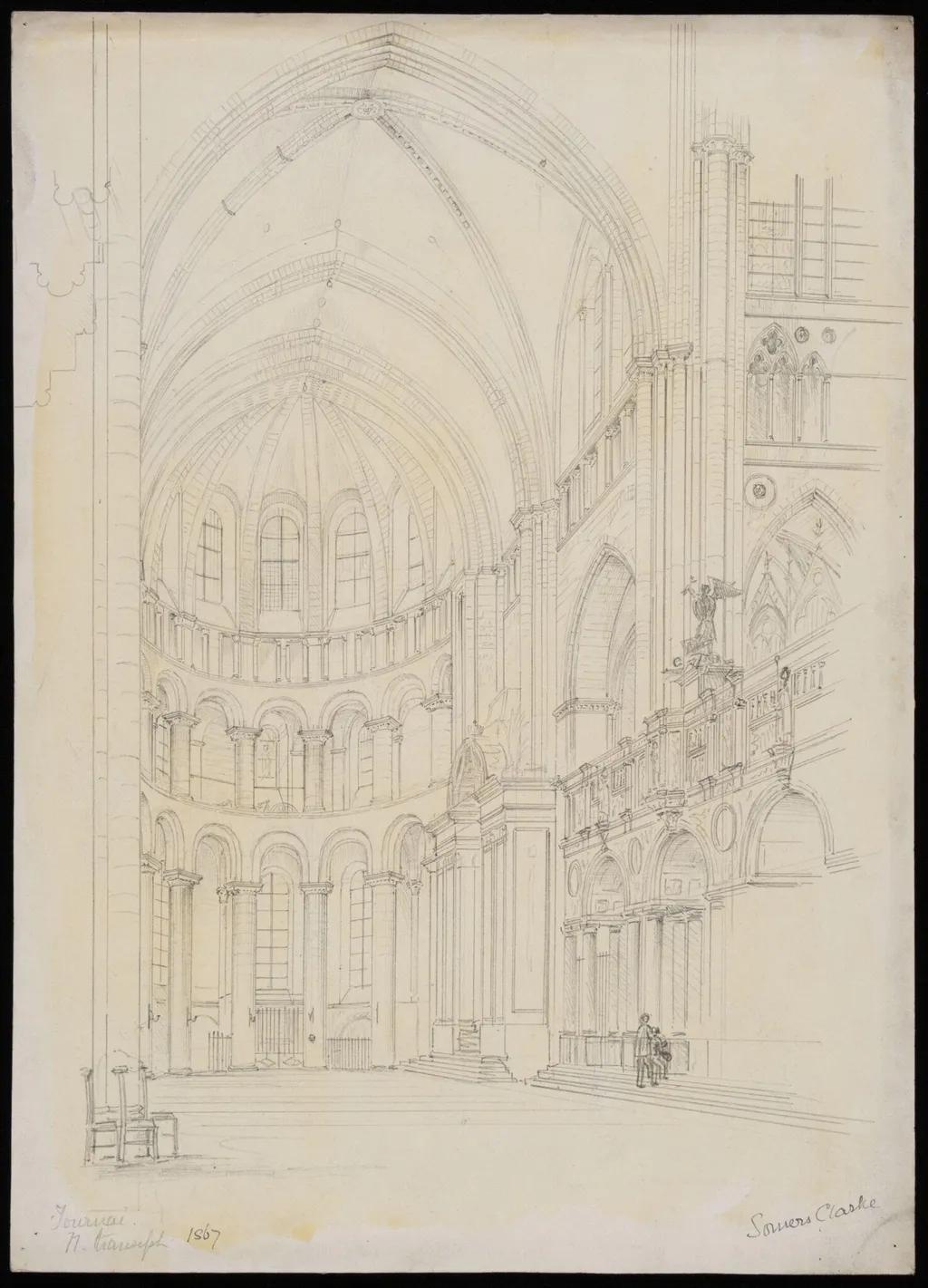 Interior of N. Transept, Tournai Cathedral, by Somers Clarke, 1867
