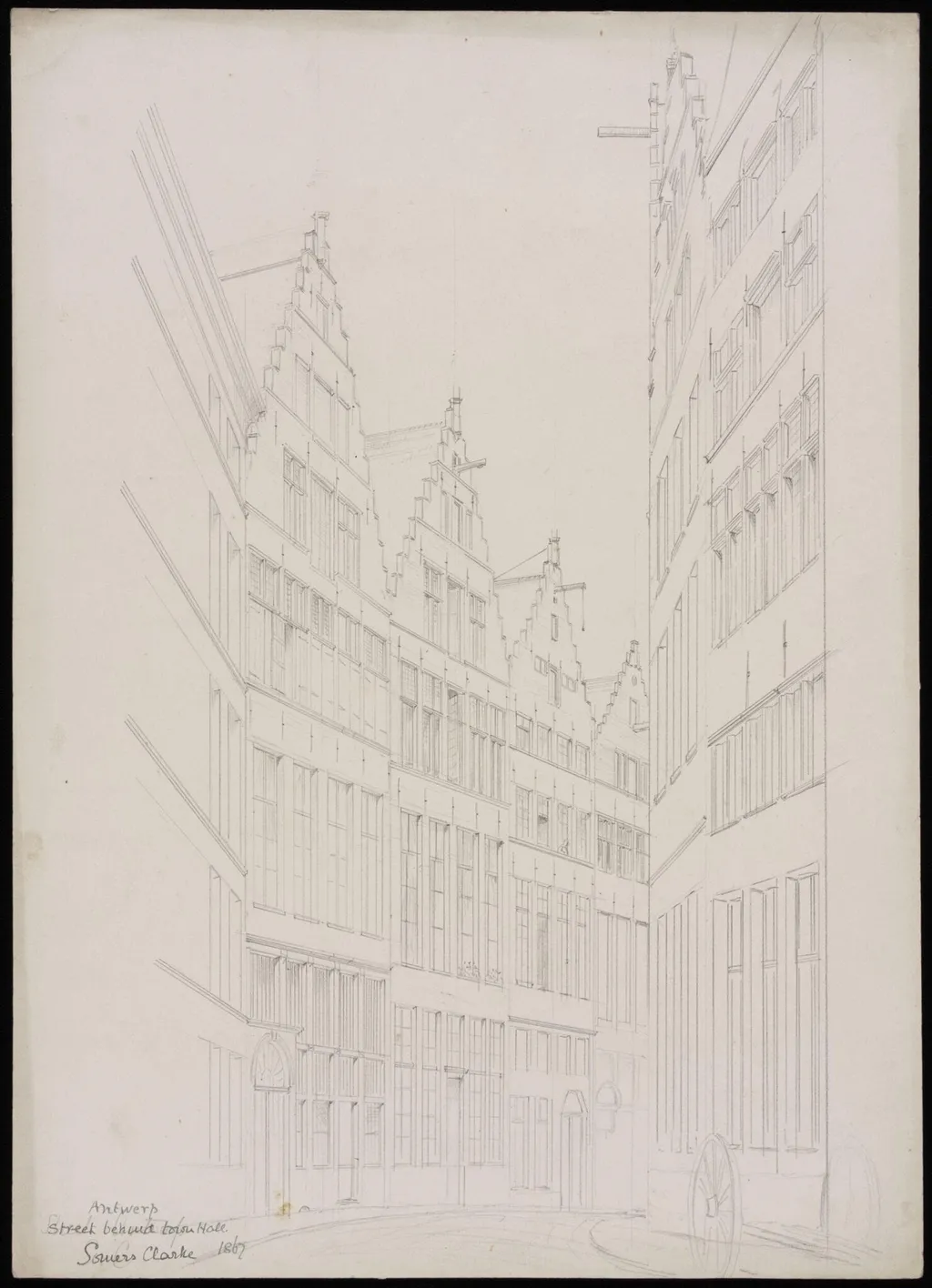 Street behind the town hall, Antwerp, by Somers Clarke, 1867