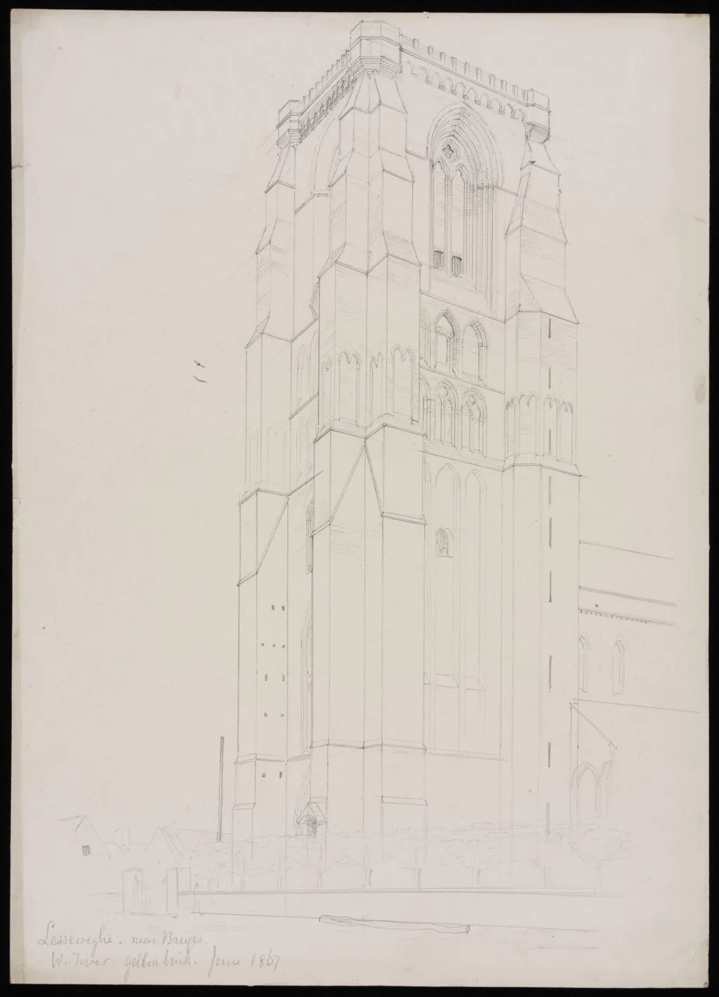 W. tower of the church, Lisseweghe, by Somers Clarke, 1867