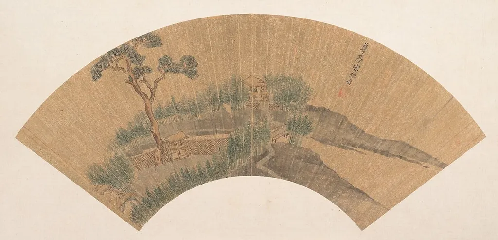 明 宋懋晉 樓居圖 扇|Dwelling in Landscape, by Song Maojin, ink, 1506