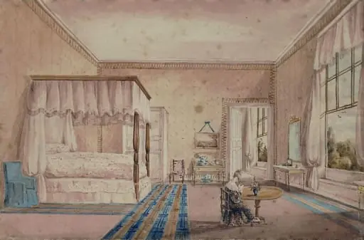 View of bedroom at Woodton Hall, Norfolk, by Sophia Mary Yelloly