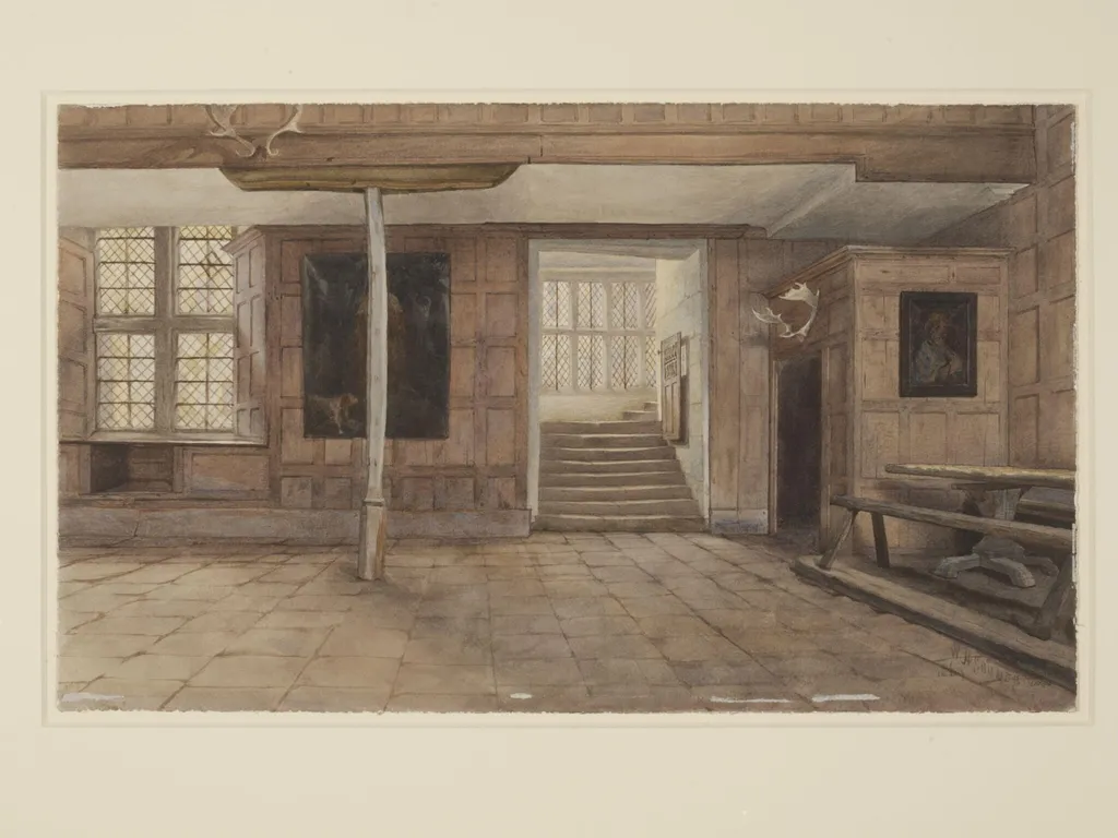 Banqueting Room, Haddon Hall, by Sounes, watercolor, 1869