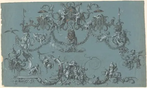 Arabesques with Frolicking Putti, Animals, and Jesters, by South German 18th Century