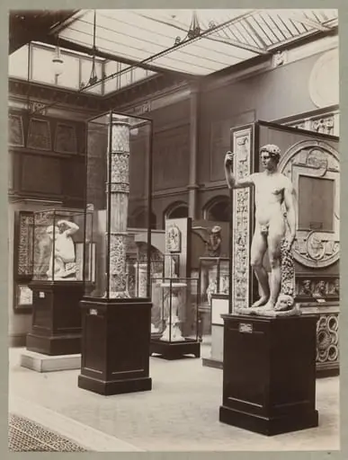 South Kensington Museum, Interior of North Court showing marble statues including statue of Jason and Narcissus, by South Kensington Museum
