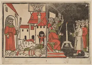 Massacre of the Firstborn and Egyptian Darkness, by Spanish 15th Century