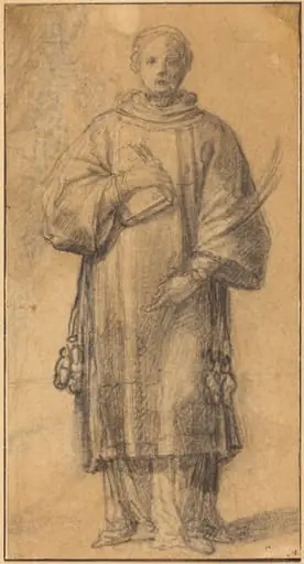 A Standing Saint Holding a Book and a Palm Frond, by Spanish 17th Century