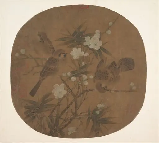 南宋 佚名 竹梅小禽圖 團扇|Sparrows, plum blossoms, and bamboo