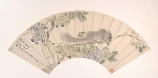 清  沙馥  松鼠葡萄  扇面|Squirrel and Grapes, by Sha Fu