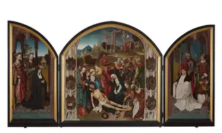Ss Cecilia,Mary Magdalene with  donatrix,lamentation flanked by other six Sorrows of Mary, Ss James Great,Martin of Tours  an Augustine monk