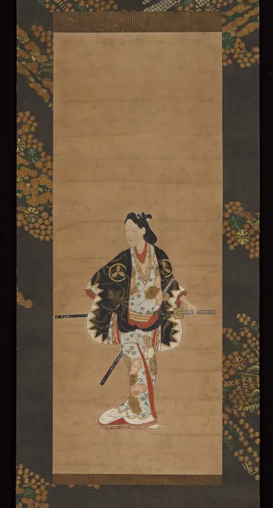Standing Beauty with Two Swords 若衆立姿図 (Wakashū tachisugata zu), 1650