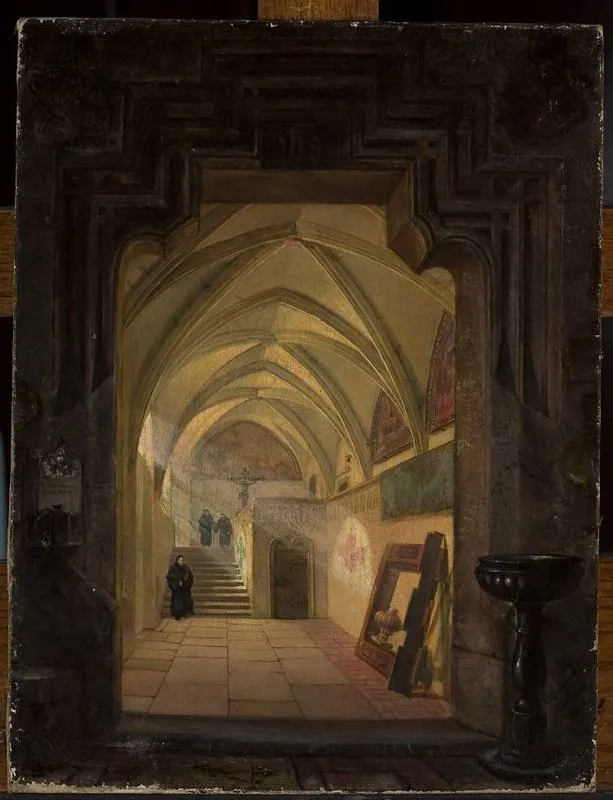 Interior of the cloister at the church of St. Catherine in Kraków, by Stanisław Bryniarski, oil, 1874