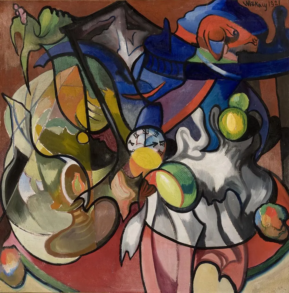 Still life with a clock, by Stanisław Ignacy Witkiewicz