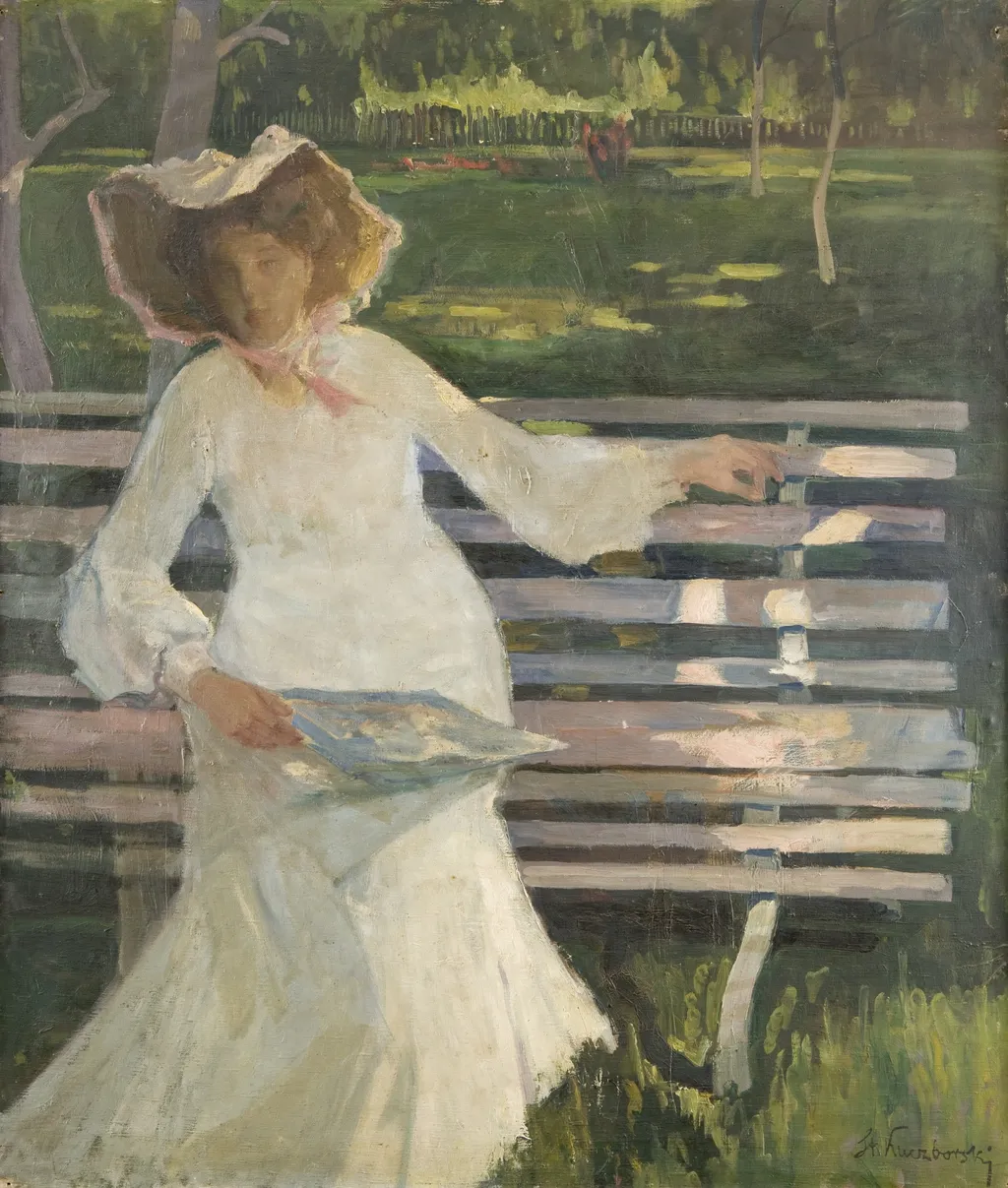 On a Bench, by Stanisław Kuczborski, oil, 1905