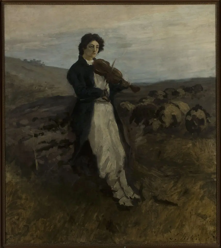 Modrzejewska as a fiddler, by Stanisław Witkiewicz
