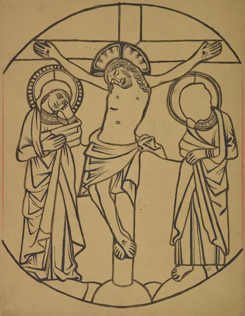 Crucifixion. Artistic reconstruction of a stained-glass panel from the Dominican church in Kraków, by Stanisław Wyspiański