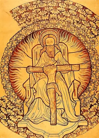 Holly Trinity. Artistic reconstruction of a stained glass panel from the Dominican church in Kraków, by Stanisław Wyspiański, 1898