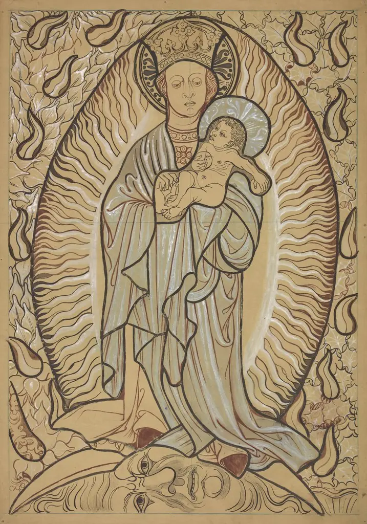 Madonna and Child. Artistic reconstruction of a stained-glass panel from the Dominican church in Kraków, by Stanisław Wyspiański