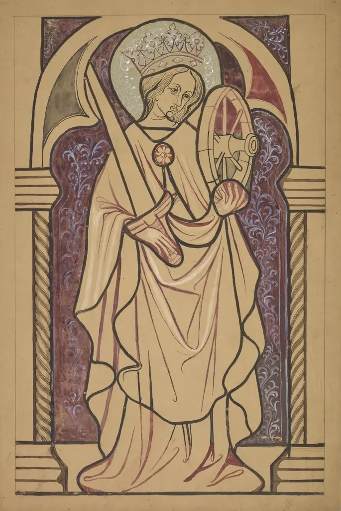 Saint Catherine of Alexandria. Artistic reconstruction of a stained-glass panel from the Dominican church in Kraków, by Stanisław Wyspiański