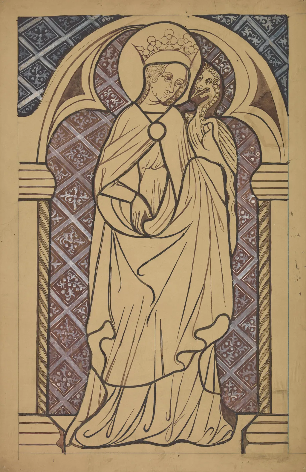 Saint Margaret. Artistic reconstruction of a stained-glass panel from the Dominican church in Kraków, by Stanisław Wyspiański, gouache, 1898