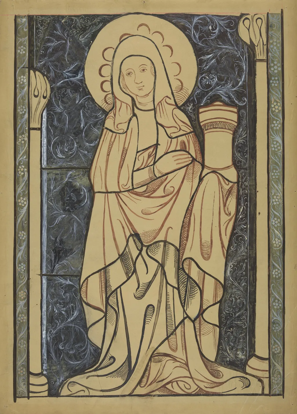 Saint Mary Magdalene. Artistic reconstruction of a stained-glass panel from the Dominican church in Kraków, by Stanisław Wyspiański, gouache, 1898