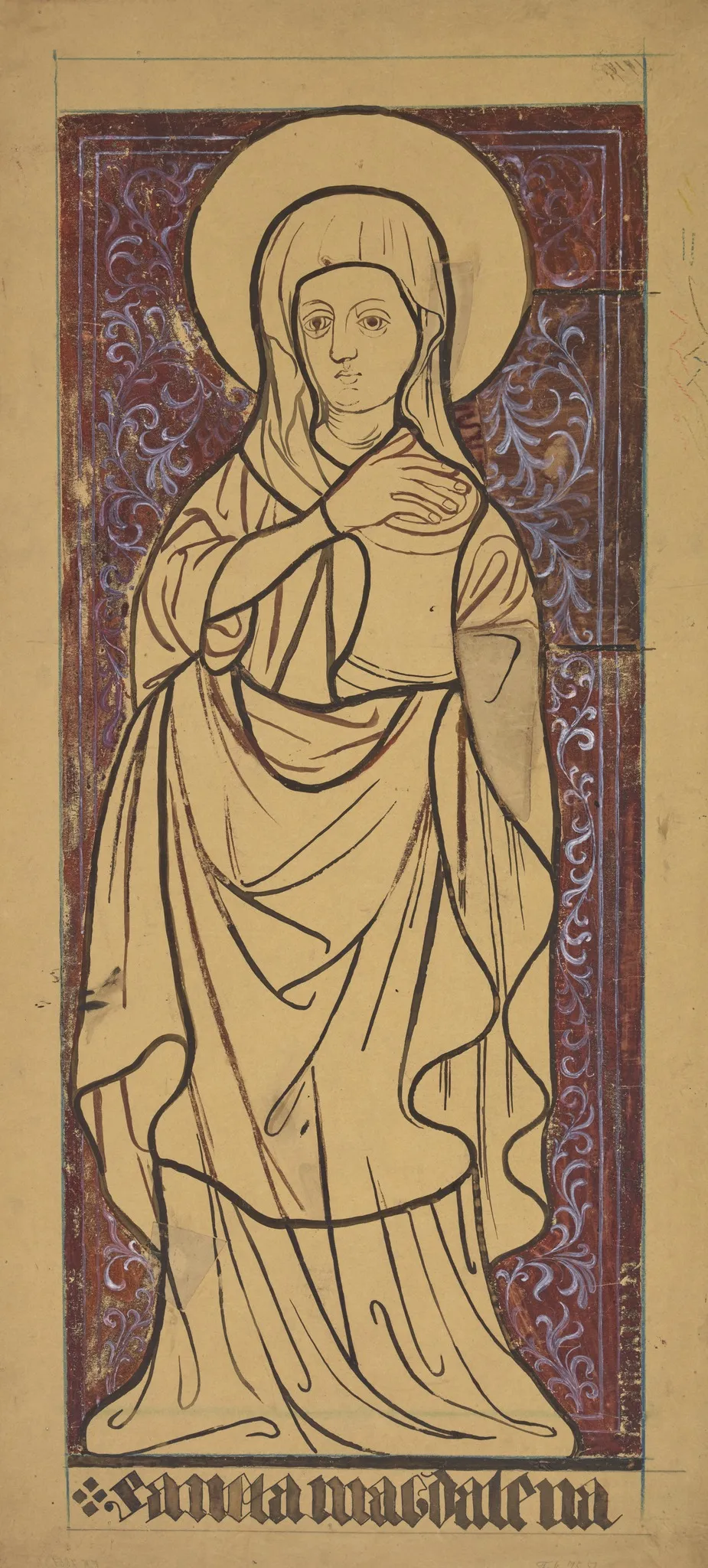 Saint Mary Magdalene. Artistic reconstruction of a stained-glass panel from the Dominican church in Kraków, by Stanisław Wyspiański, gouache, 1898