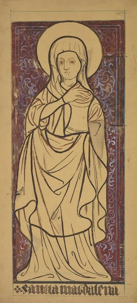 Saint Mary Magdalene. Artistic reconstruction of a stained-glass panel from the Dominican church in Kraków, by Stanisław Wyspiański