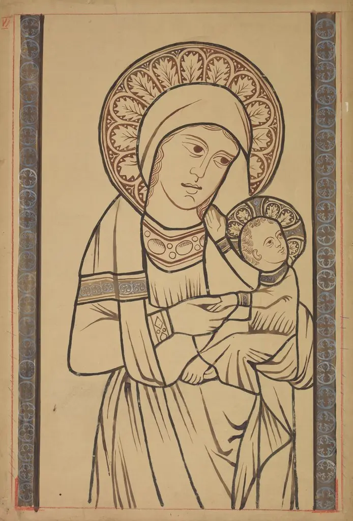 The Blessed Virgin Mary with Child. Artistic reconstruction of a stained-glass panel from the Dominican church in Kraków, by Stanisław Wyspiański