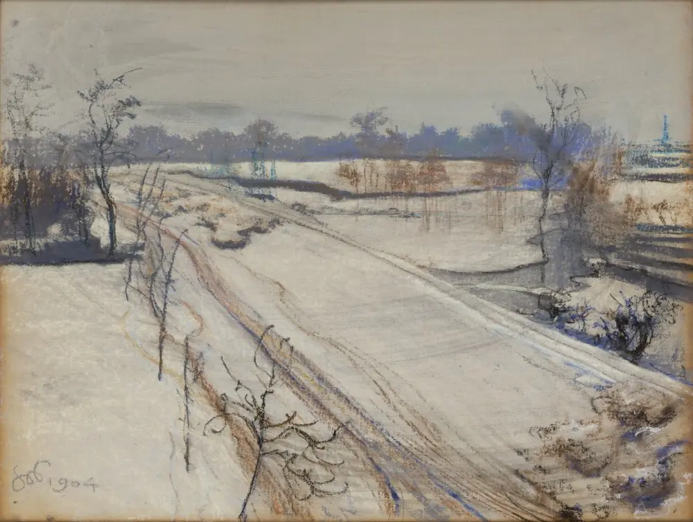 View of the Kościuszko Mound from the window in the artist's studio, gray day, by Stanisław Wyspiański