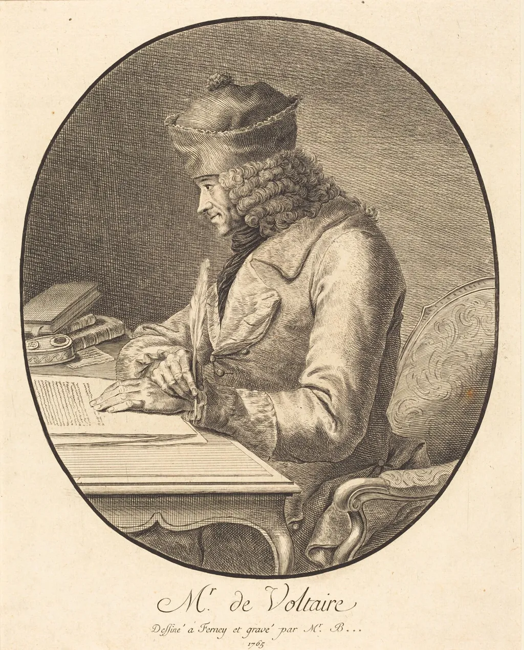 Mr. de Voltaire, by Stanislas Jean Boufflers, ink, 1765