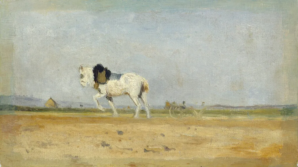 A Plow Horse in a Field, by Stanislas Lépine, oil, 1872