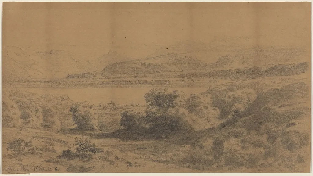 Panorama on a Mountain Lake, by Stanislaus Graf von Kalckreuth, graphite, 1857