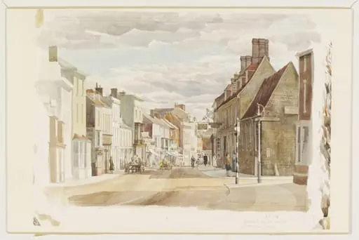 Towcester High Street from the Pomfret Arms Corner, Northamptonshire, by Stanley Roy Badmin