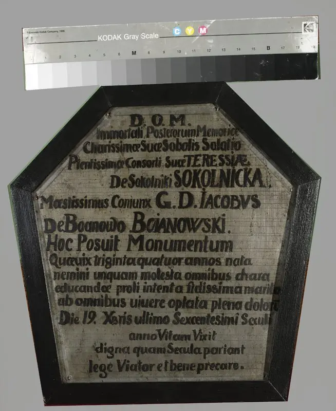 Steel plate with inscription for the coffin portrait of Teresa Bojanowska née Sokolnica (1666–1700)