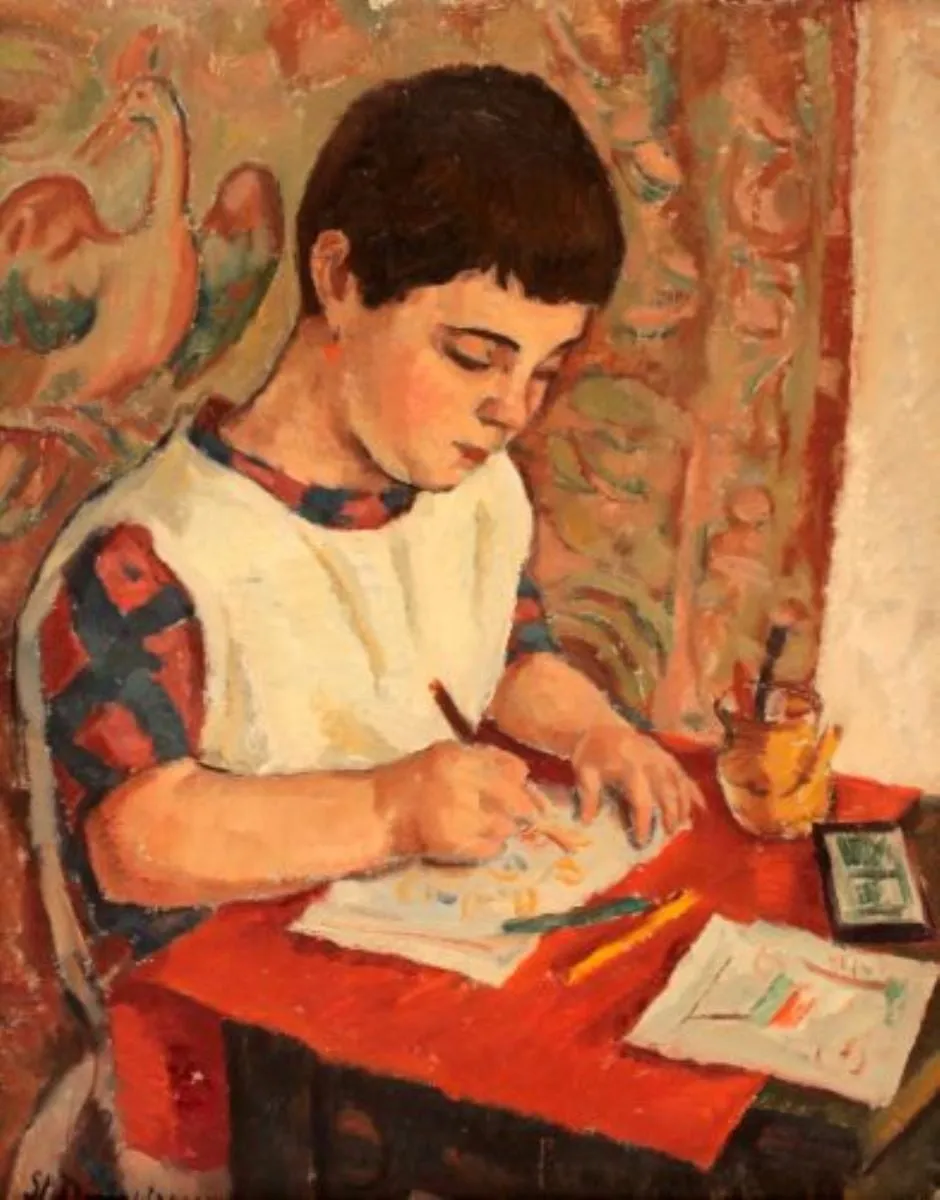 Fetiță la pupitru, by Ștefan Dimitrescu, unspecified, 1919